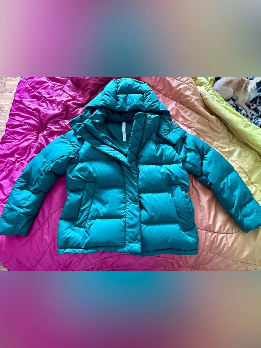 lululemon Women’s Wunder Puff hooded Jacket green L 600 Fill. - Picture 5 of 9